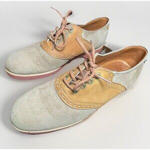 Quoddy Saddle Shoes Mens 9 Tan USA Suede Leather Vtg Oxford Classic heritage
